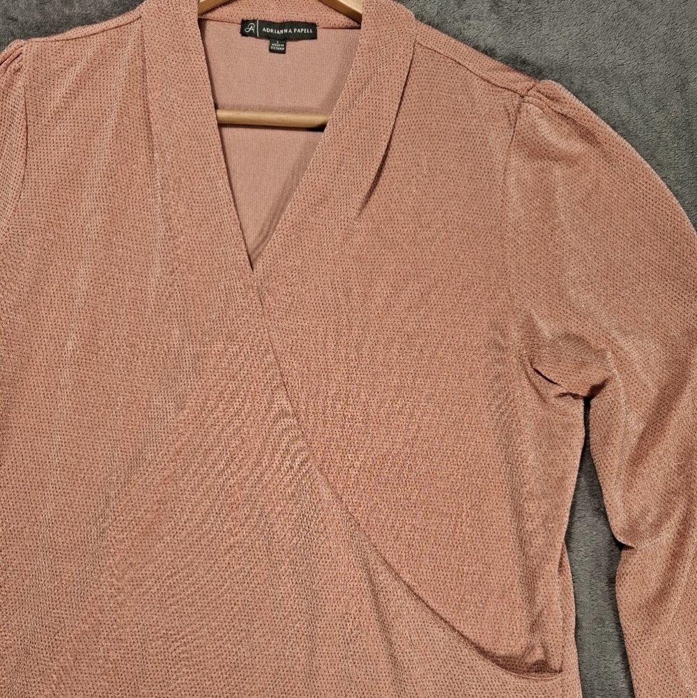Adrianna Papell Long Sleeve Blouse Women's Size Large Faux Wrap blush/rose color - Picture 4 of 13